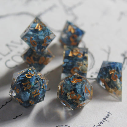 Enchanted Blue Hydrangea Flower 7-Piece Dice Set