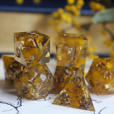 Australian Golden Wattle Flower 7-Piece Dice Set