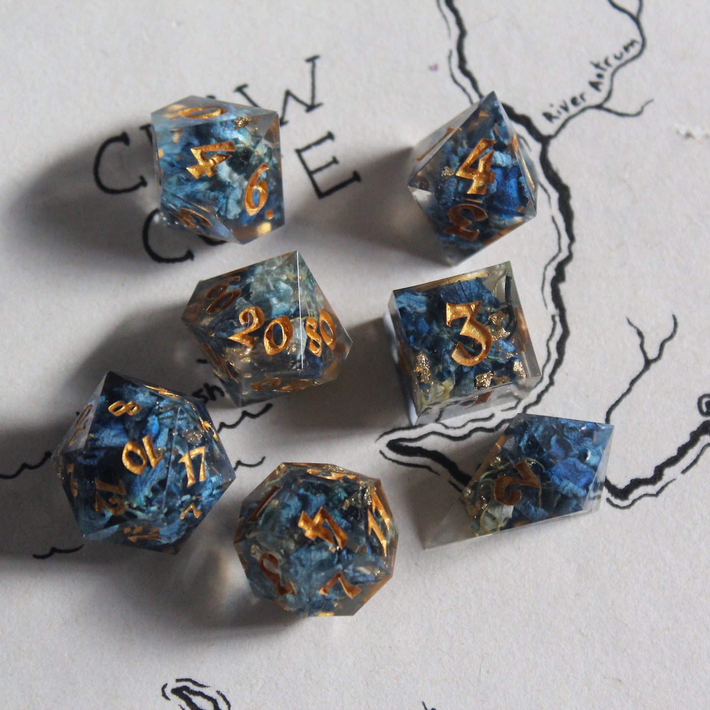 Enchanted Blue Hydrangea Flower 7-Piece Dice Set