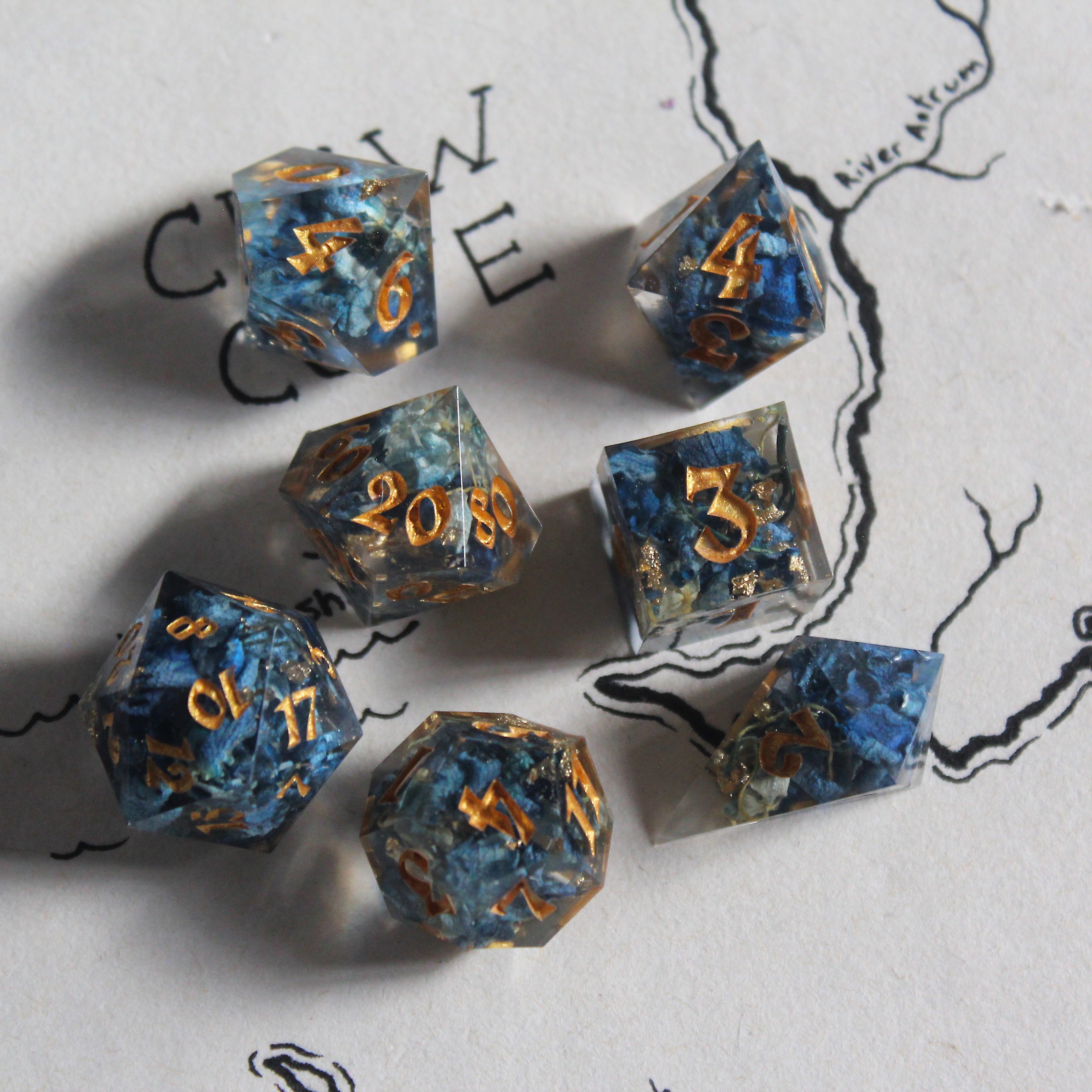 Enchanted Blue Hydrangea Flower 7-Piece Dice Set