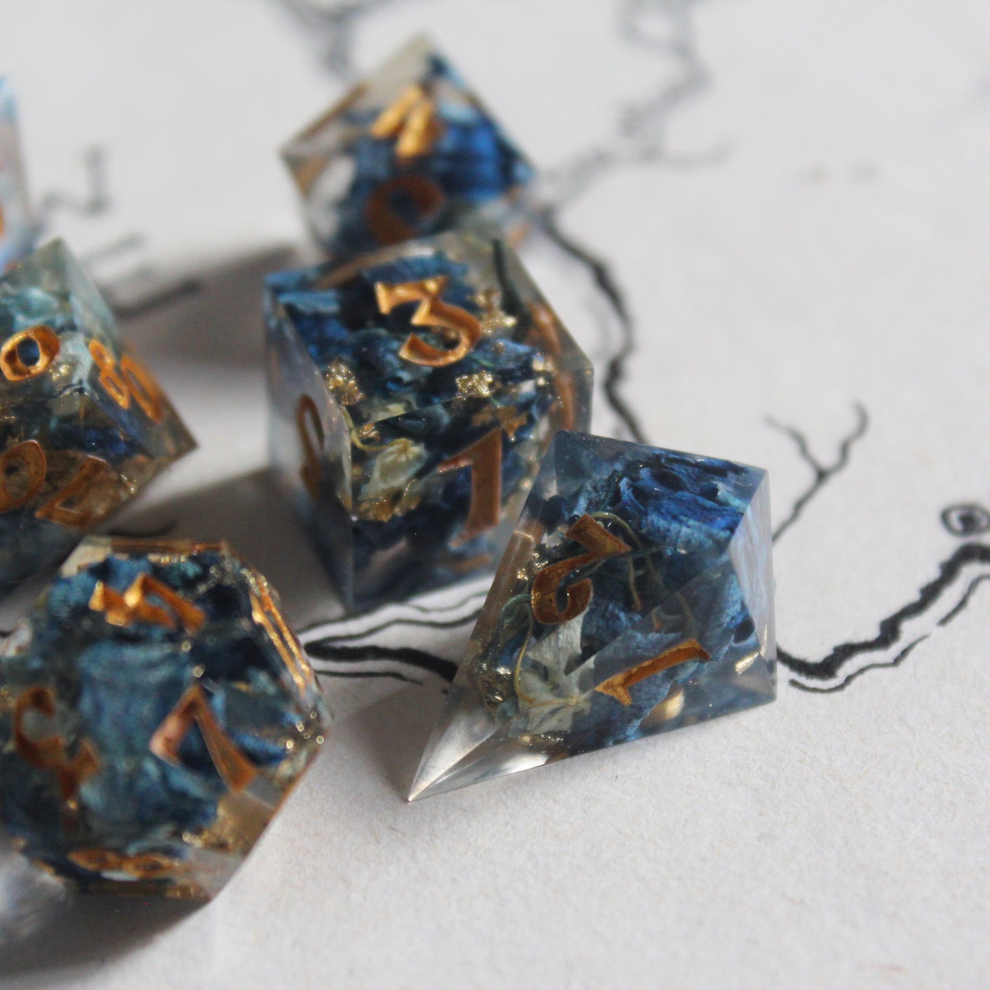 Enchanted Blue Hydrangea Flower 7-Piece Dice Set