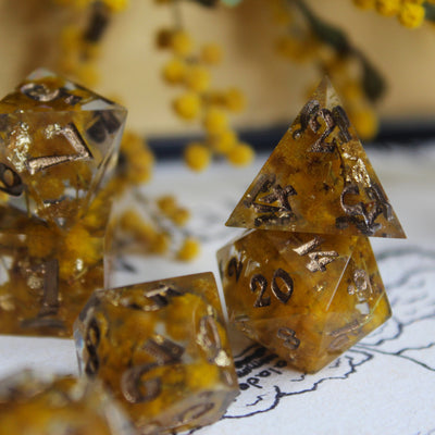 Australian Golden Wattle Flower 7-Piece Dice Set