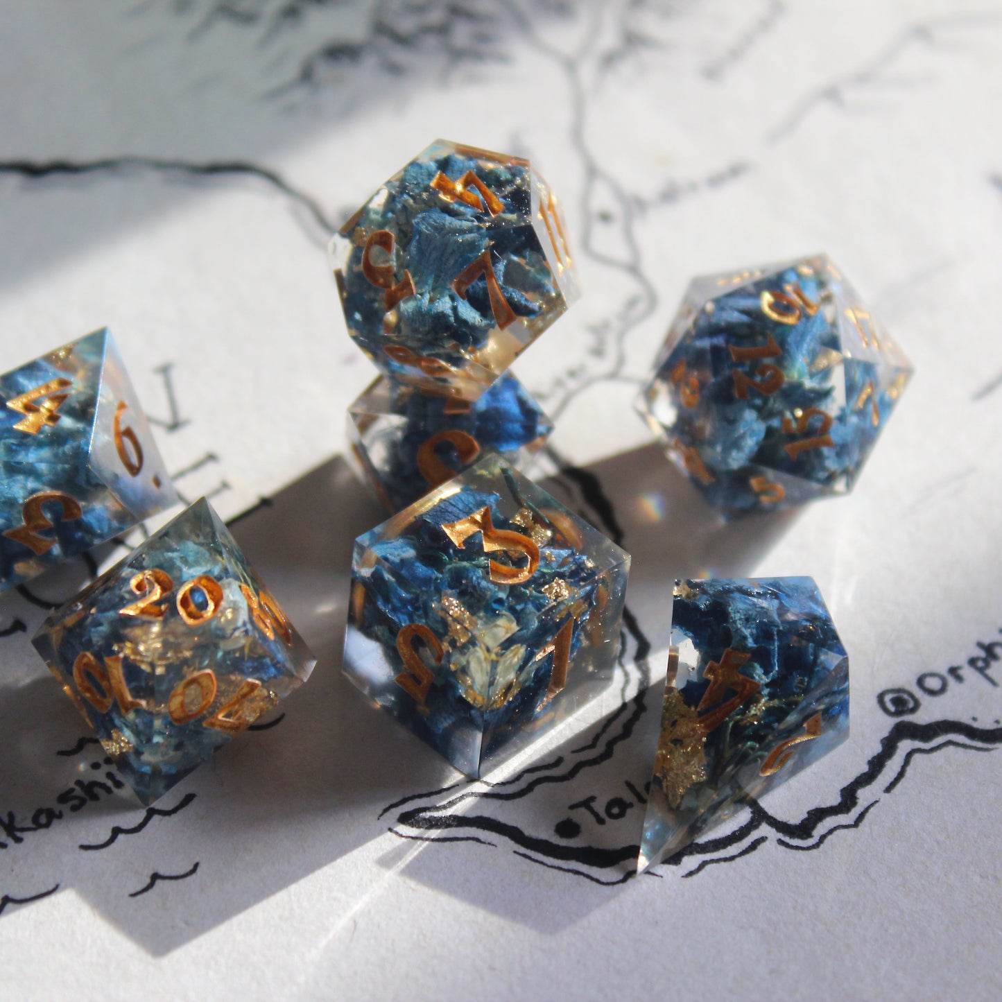 Enchanted Blue Hydrangea Flower 7-Piece Dice Set