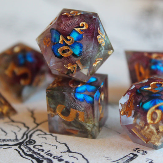 Morpho Butterfly 7-Piece Polyhedral Dice Set