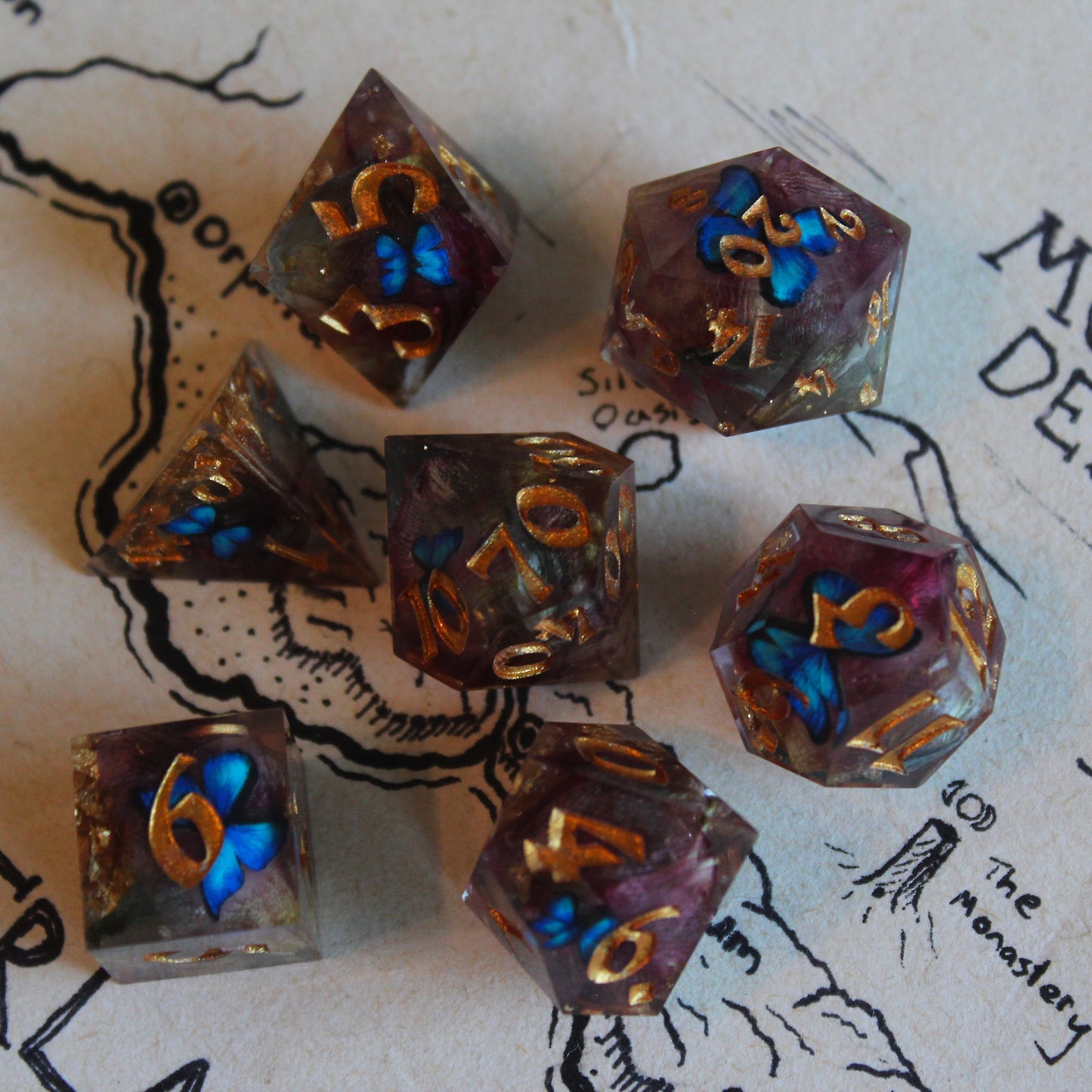 Morpho Butterfly 7-Piece Polyhedral Dice Set