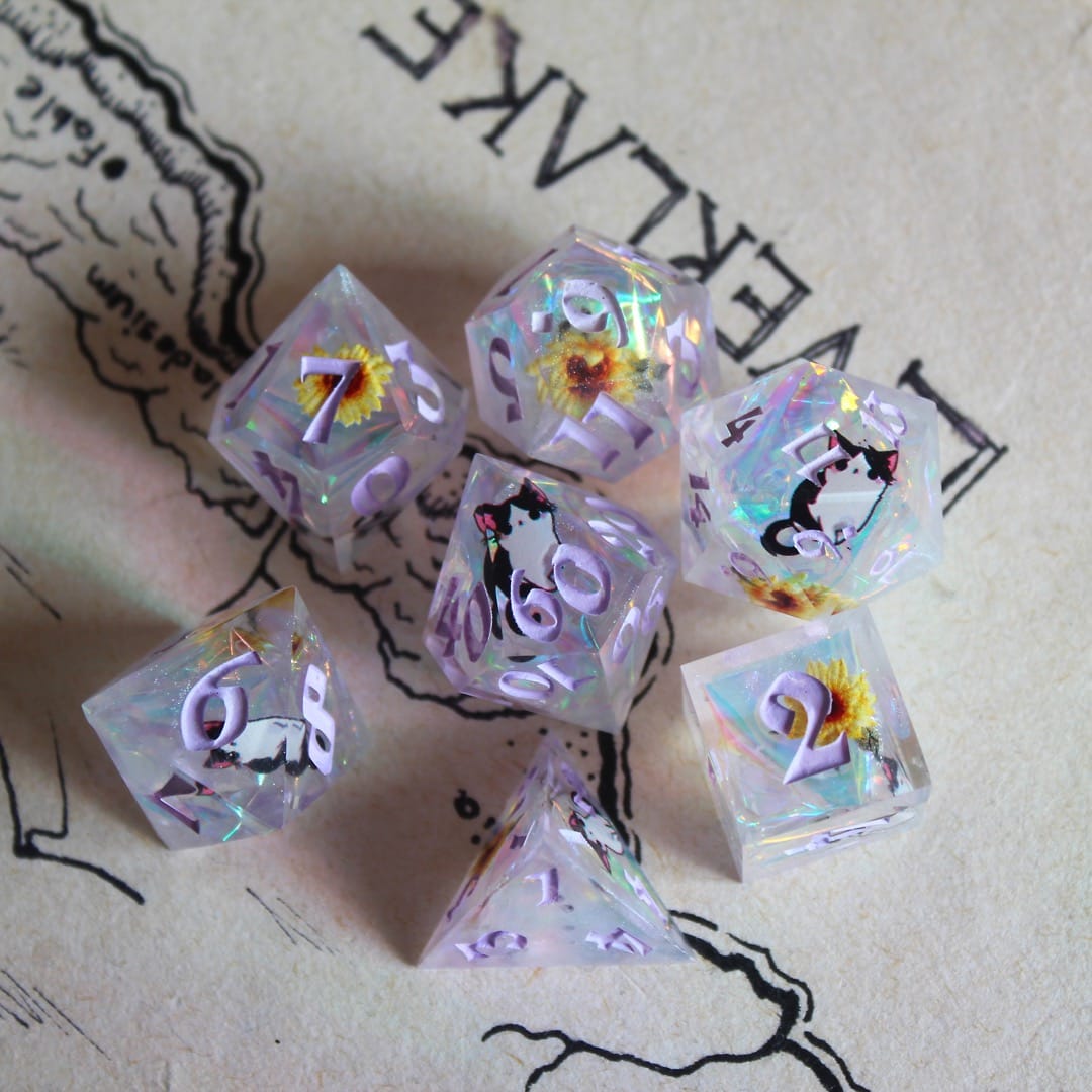 Kitty in the Sun 7-Piece Polyhedral Dice Set