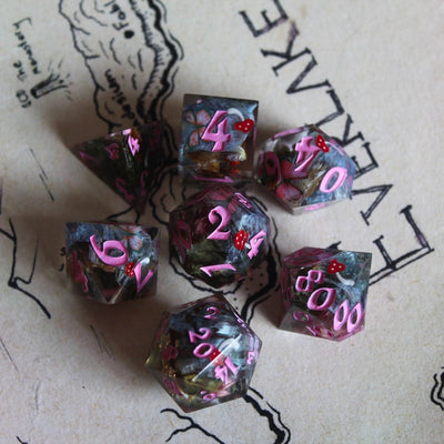 Butterflies & Mushrooms 7-Piece Polyhedral Dice Set