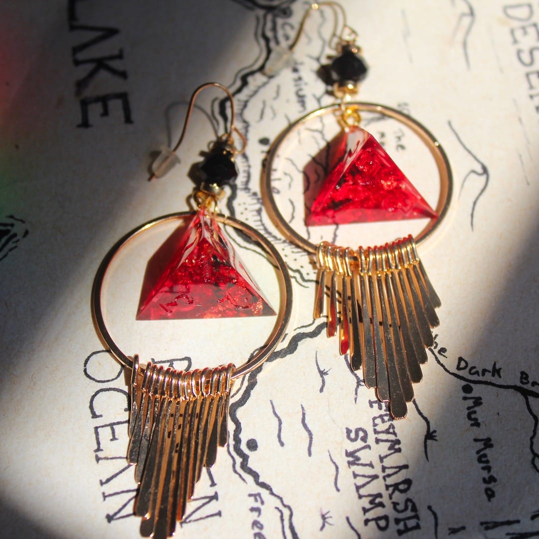 Bloodmoon Hoop Earrings with Dice