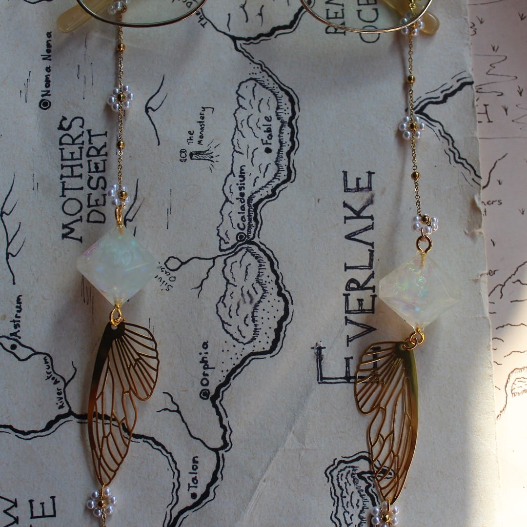 Golden Wings Glasses Chain with Dice