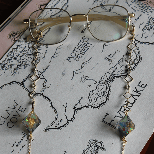 Green & Gold Diamond Glasses Chain with Dice