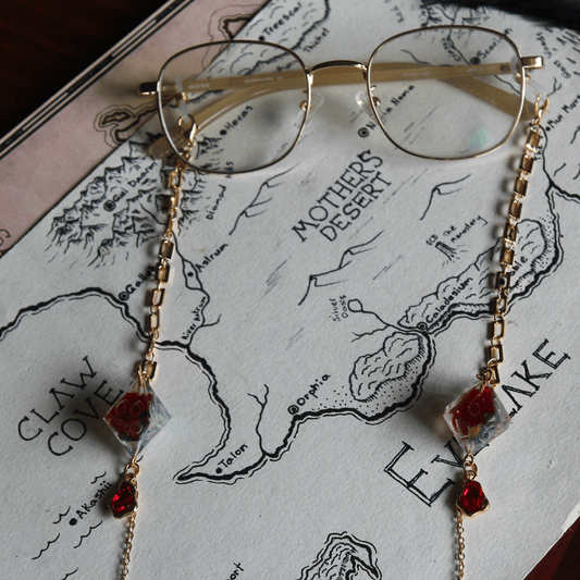 Sparkly Rose Glasses Chain with Dice