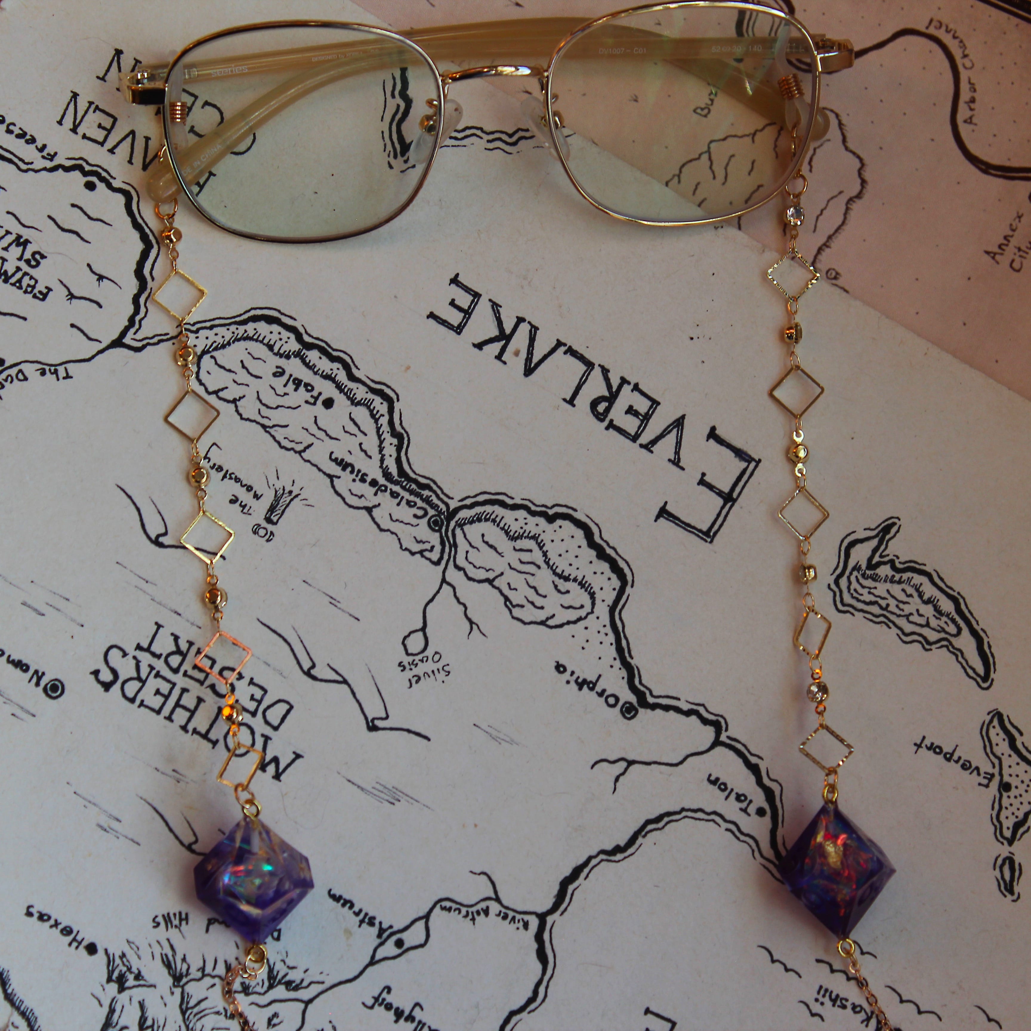 Funky Rainbow Purple Glasses Chain with Dice