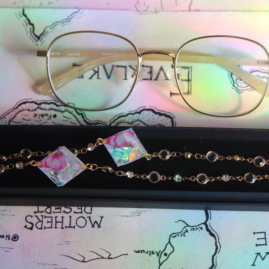 Peach Pink Butterfly Glasses Chain with Dice