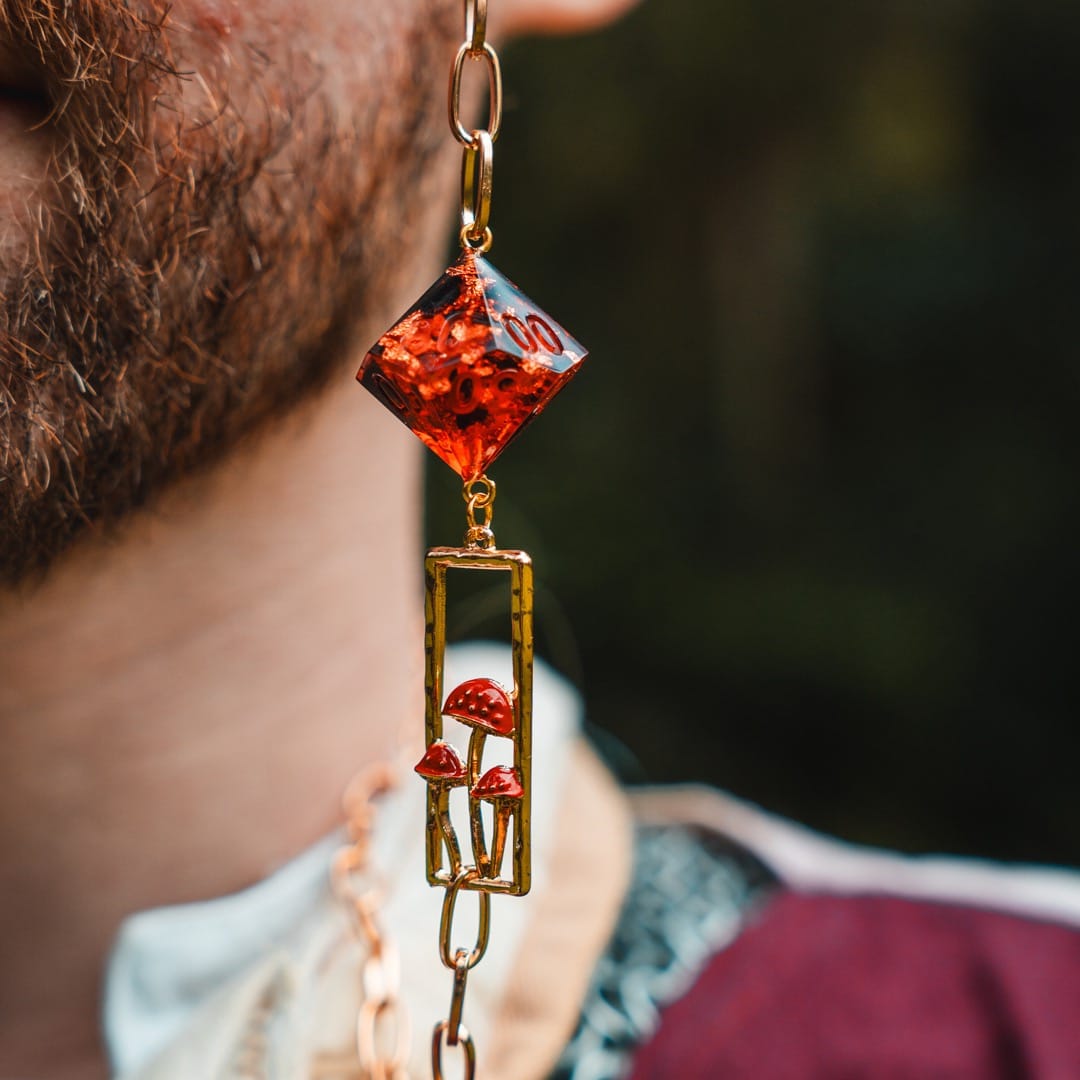Ruby Red Fungi Friends Glasses Chain with Dice