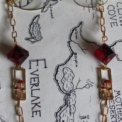 Ruby Red Fungi Friends Glasses Chain with Dice