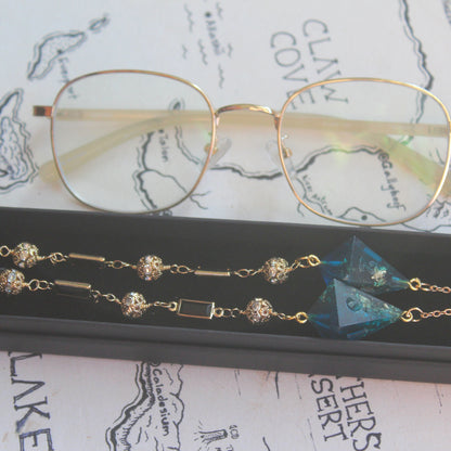 Gold Flakes in Deep Blue Glasses Chain with Dice