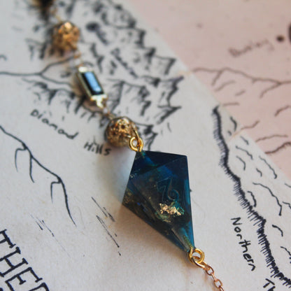 Gold Flakes in Deep Blue Glasses Chain with Dice