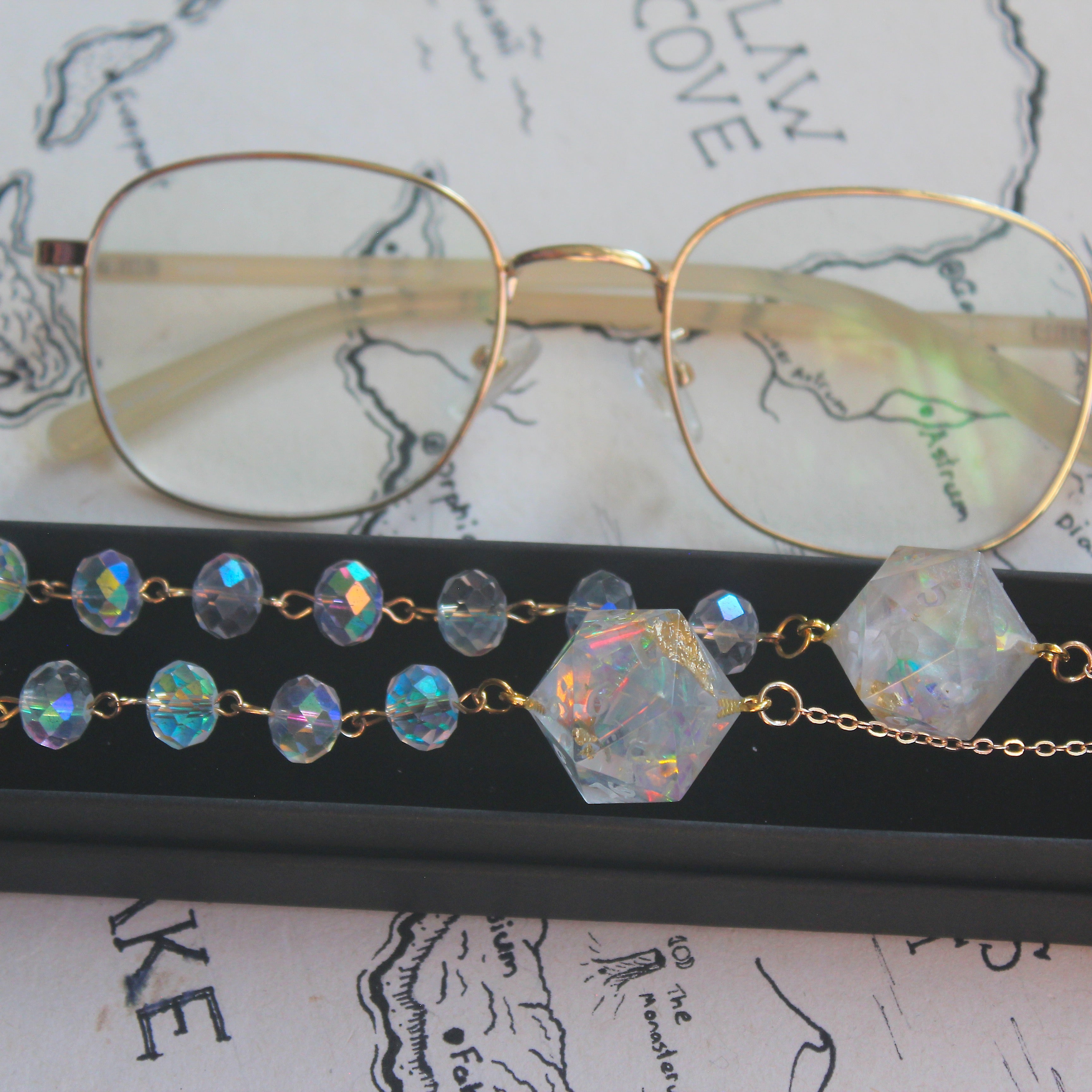 Elven Sunlight Sparkles Glasses Chain with Dice