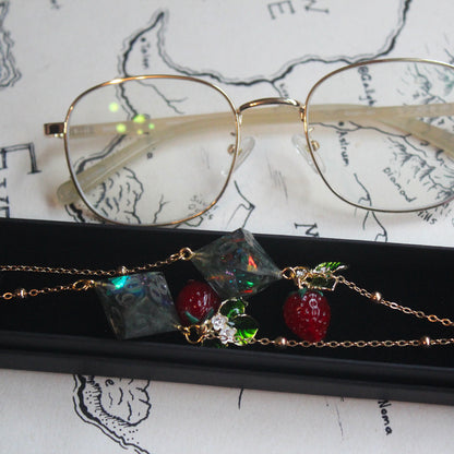 Bewitched Strawberries Glasses Chain with Dice