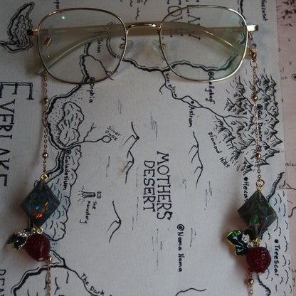Bewitched Strawberries Glasses Chain with Dice
