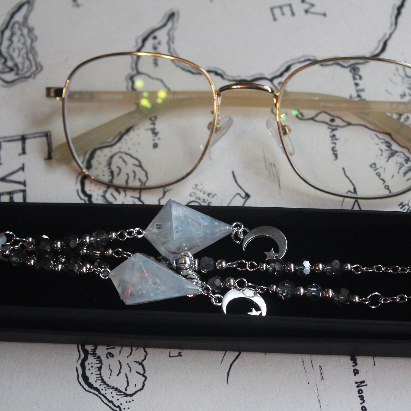 Magic Moonlight Glasses Chain with Dice