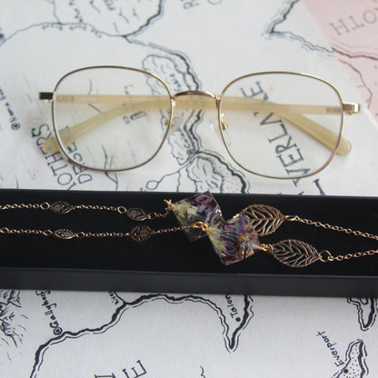 Flowers of Gold Glasses Chain with Dice