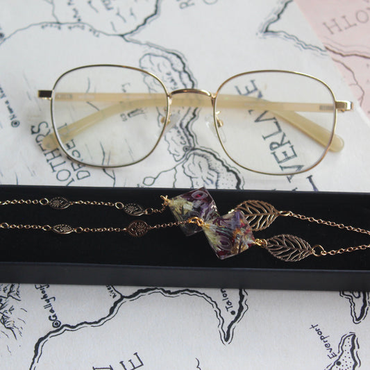 Flowers of Gold Glasses Chain with Dice