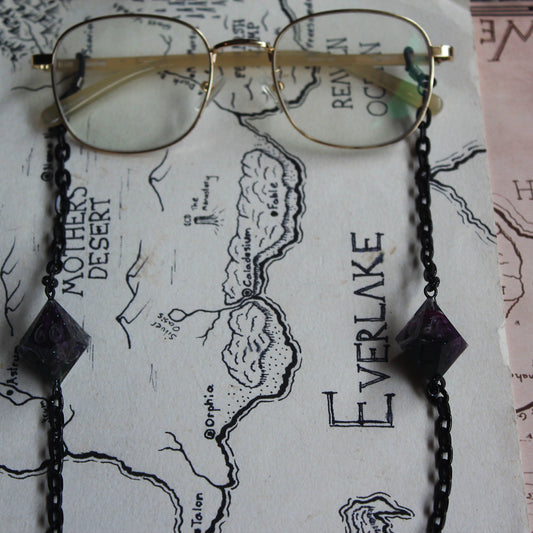 Witch's Plum Potion Glasses Chain with Dice