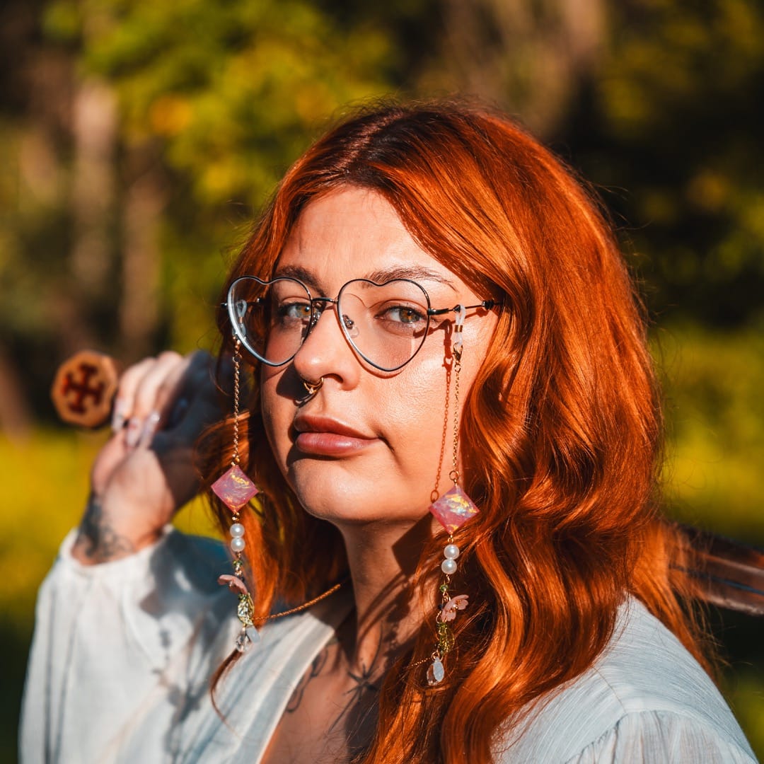 Lotus Pink Florals Glasses Chain with Dice