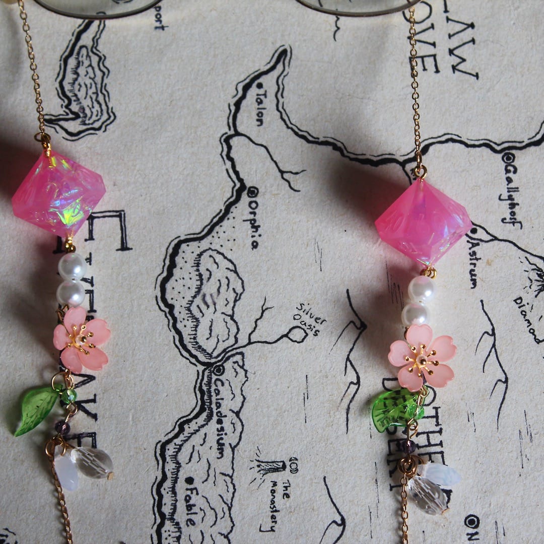 Lotus Pink Florals Glasses Chain with Dice