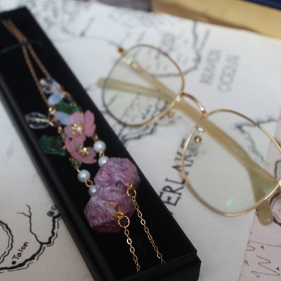 Lotus Pink Florals Glasses Chain with Dice