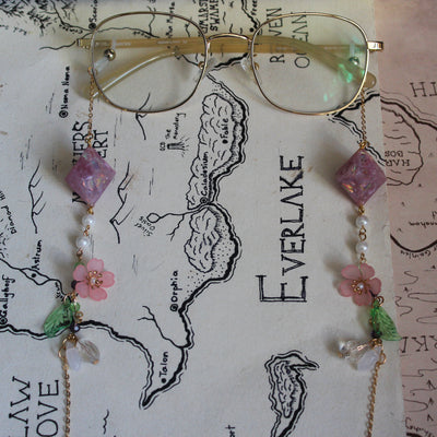 Lotus Pink Florals Glasses Chain with Dice