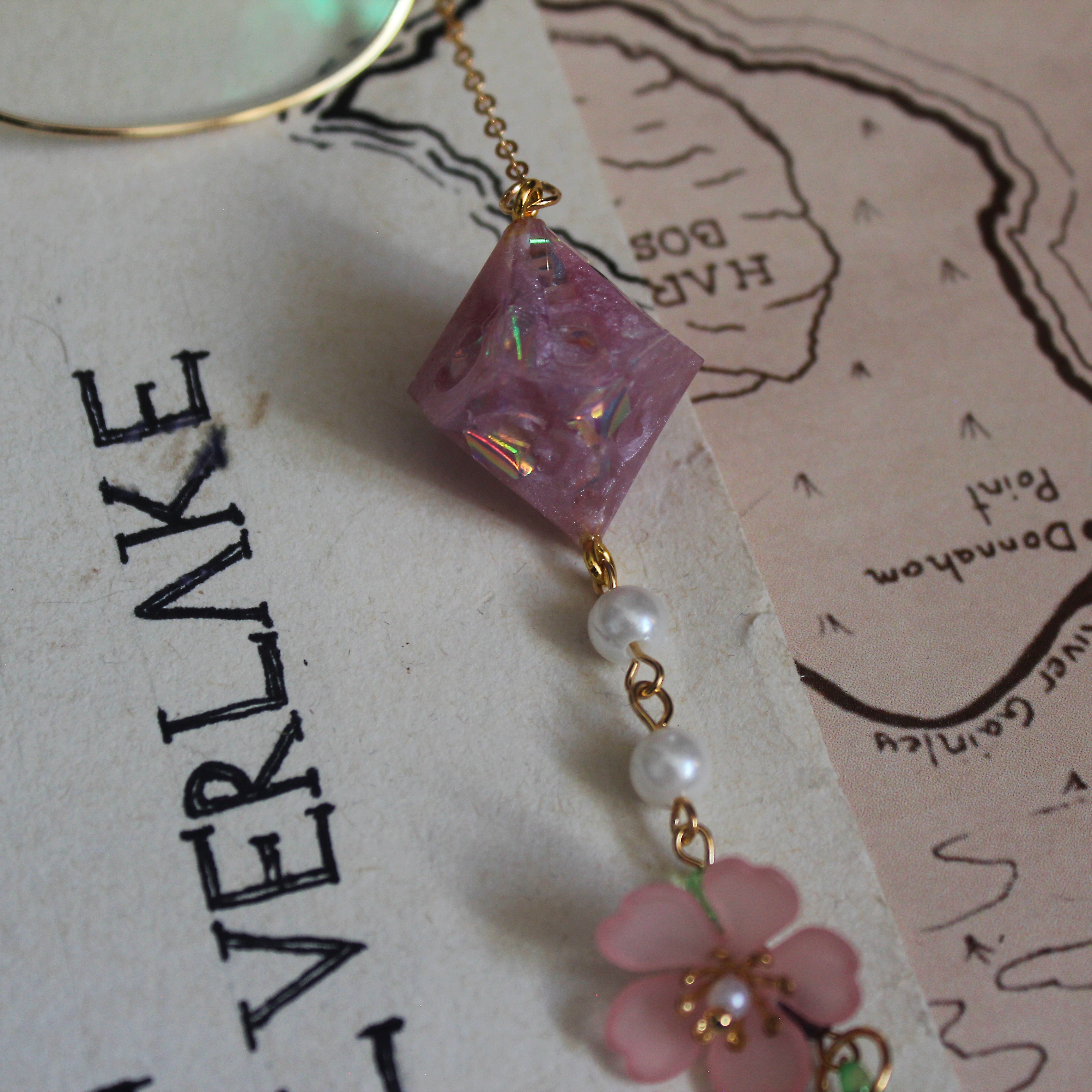 Lotus Pink Florals Glasses Chain with Dice