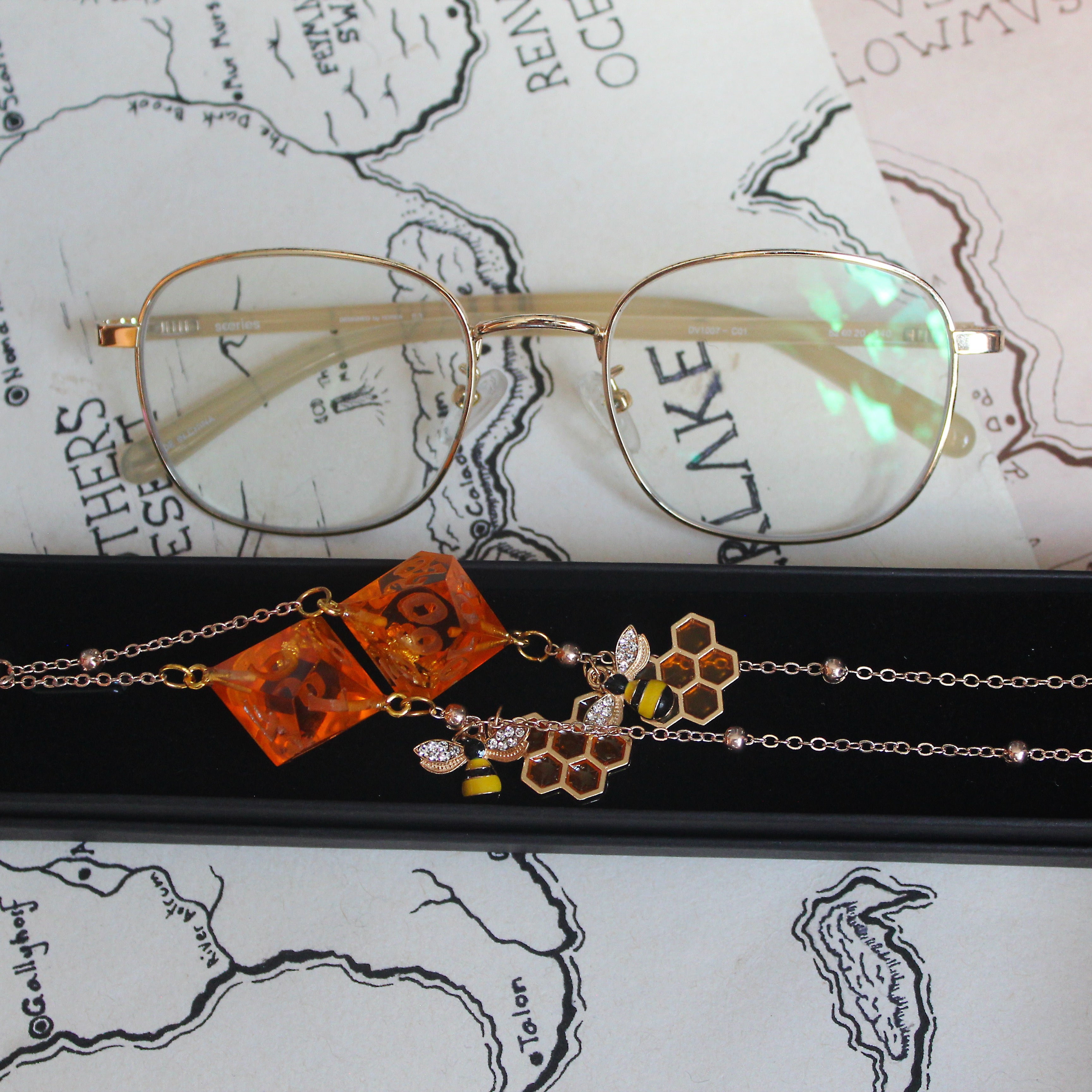 Honeybee Dreams Glasses Chain with Dice