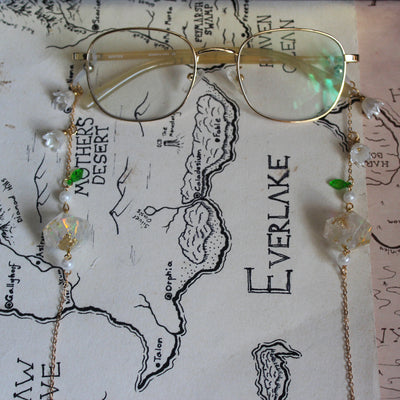 White Swan Flowers Glasses Chain with Dice