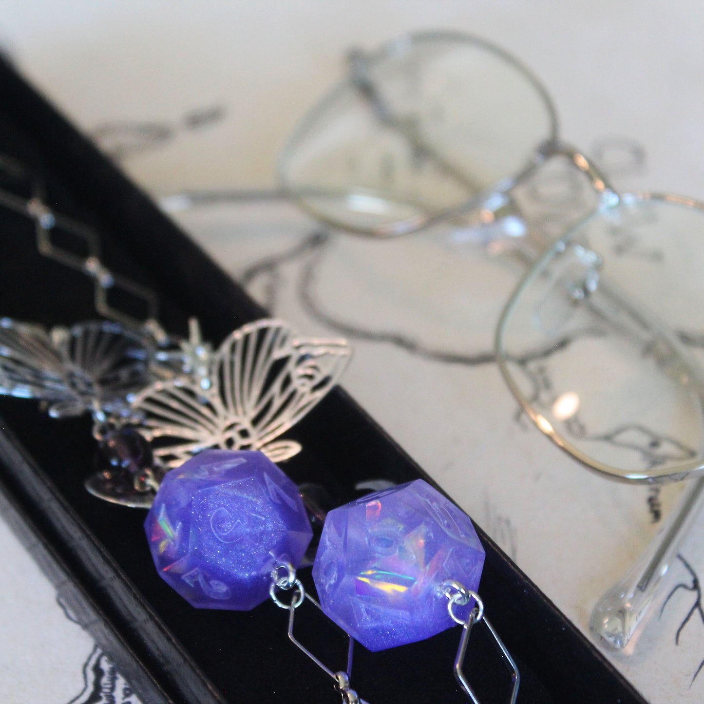 Royal Plumshade Glasses Chain with Dice