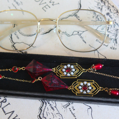 Red Sunflare Glasses Chain with Dice