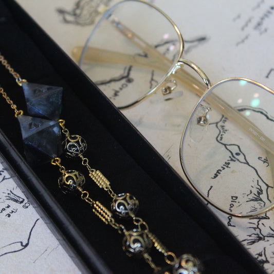 Obsidian Shadow Glasses Chain with Dice