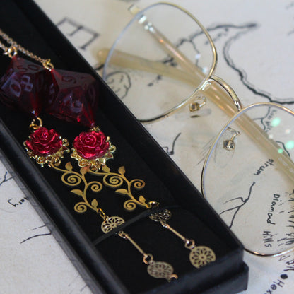 Crimson Embers Glasses Chain with Dice