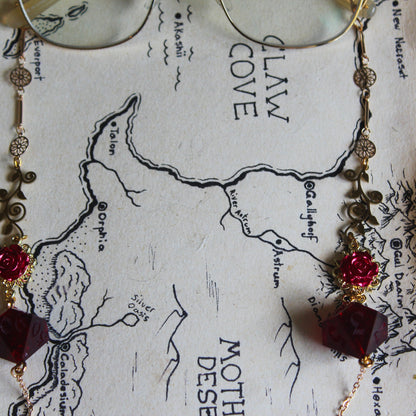 Crimson Embers Glasses Chain with Dice
