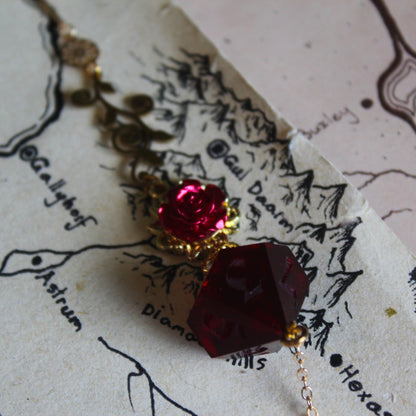 Crimson Embers Glasses Chain with Dice