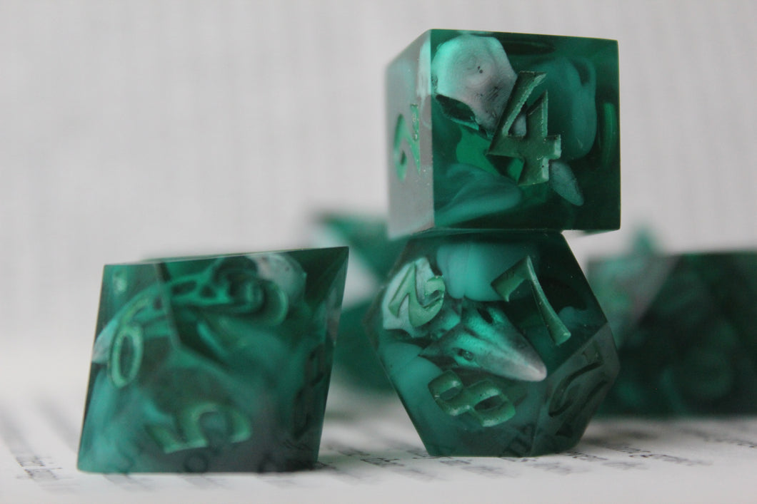 The Teal Raven 7 Piece Polyhedral Dice Set