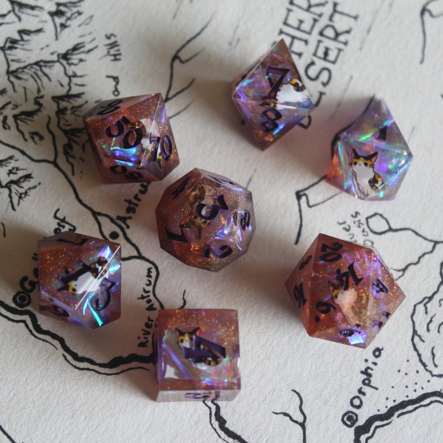 Calico Cats 7-Piece Polyhedral Dice Set