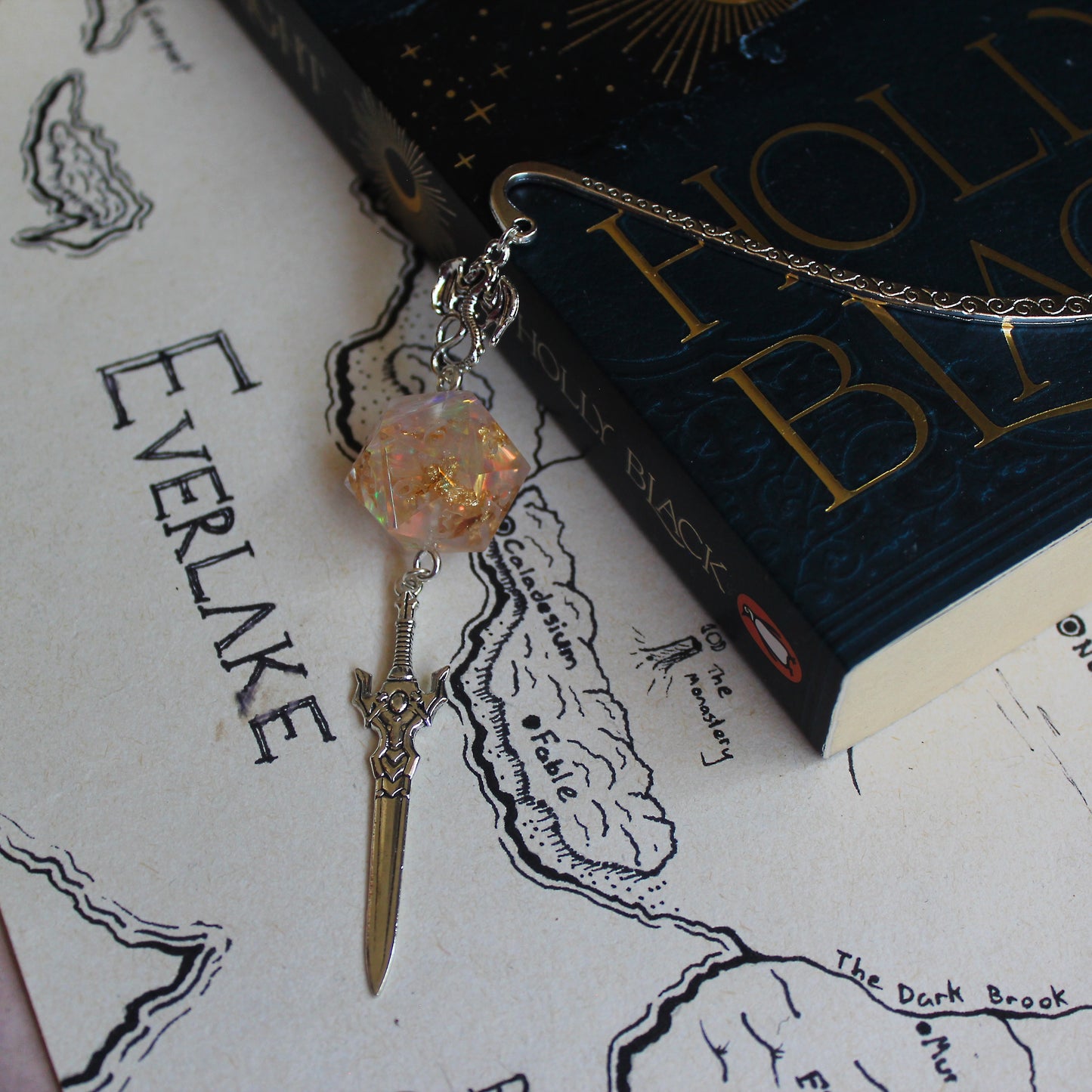 Golden Moonlight Metal Bookmark with Dice