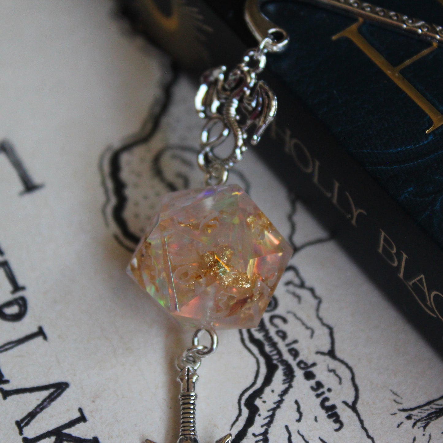Golden Moonlight Metal Bookmark with Dice