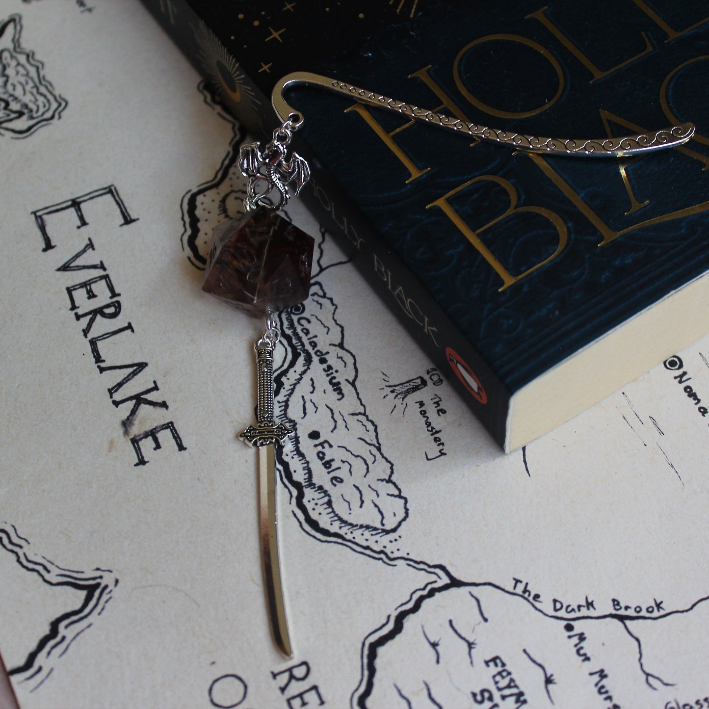 Enchanted Feather Metal Bookmark with Dice