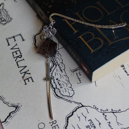Enchanted Feather Metal Bookmark with Dice