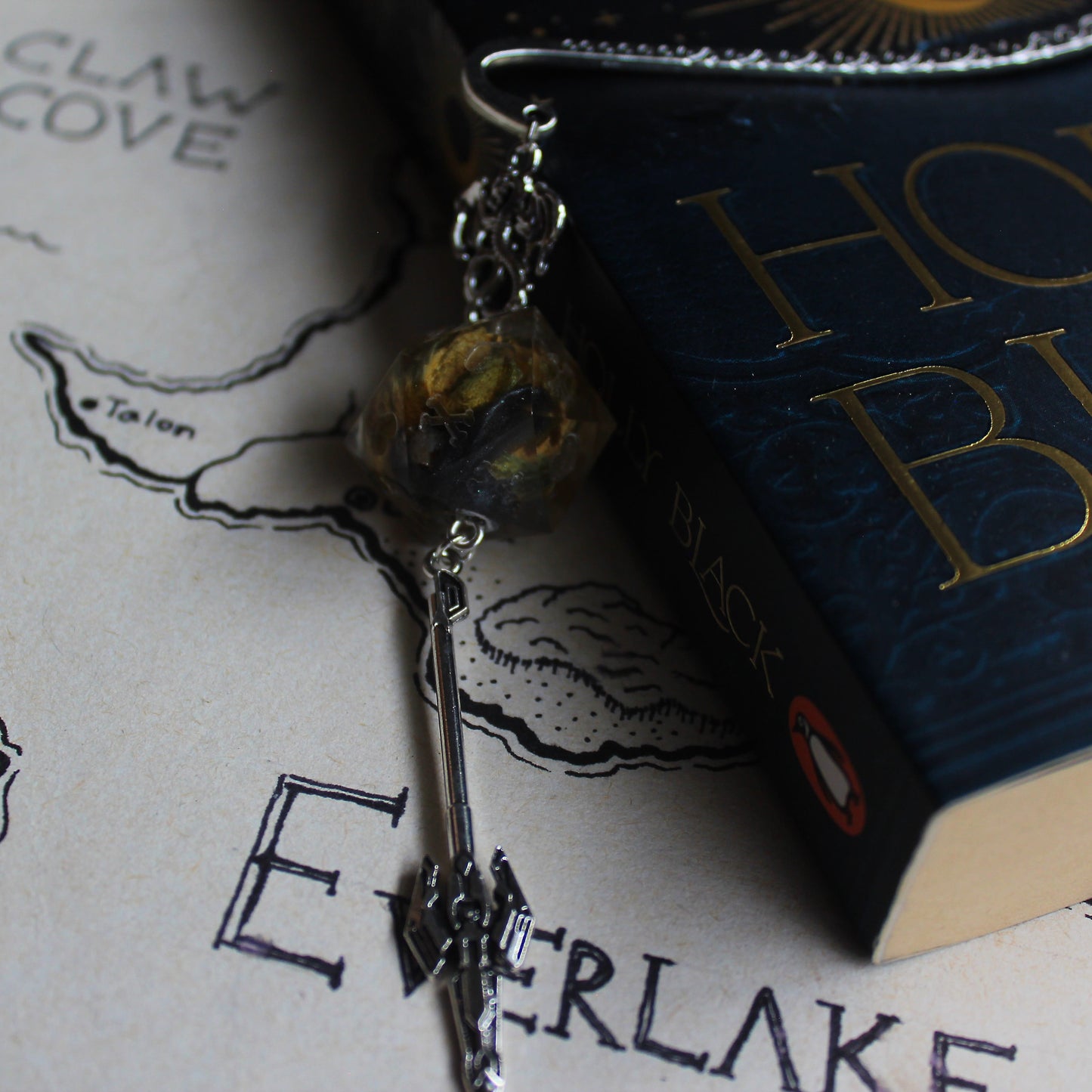 Yellow Rose Sword Bookmark with Dice