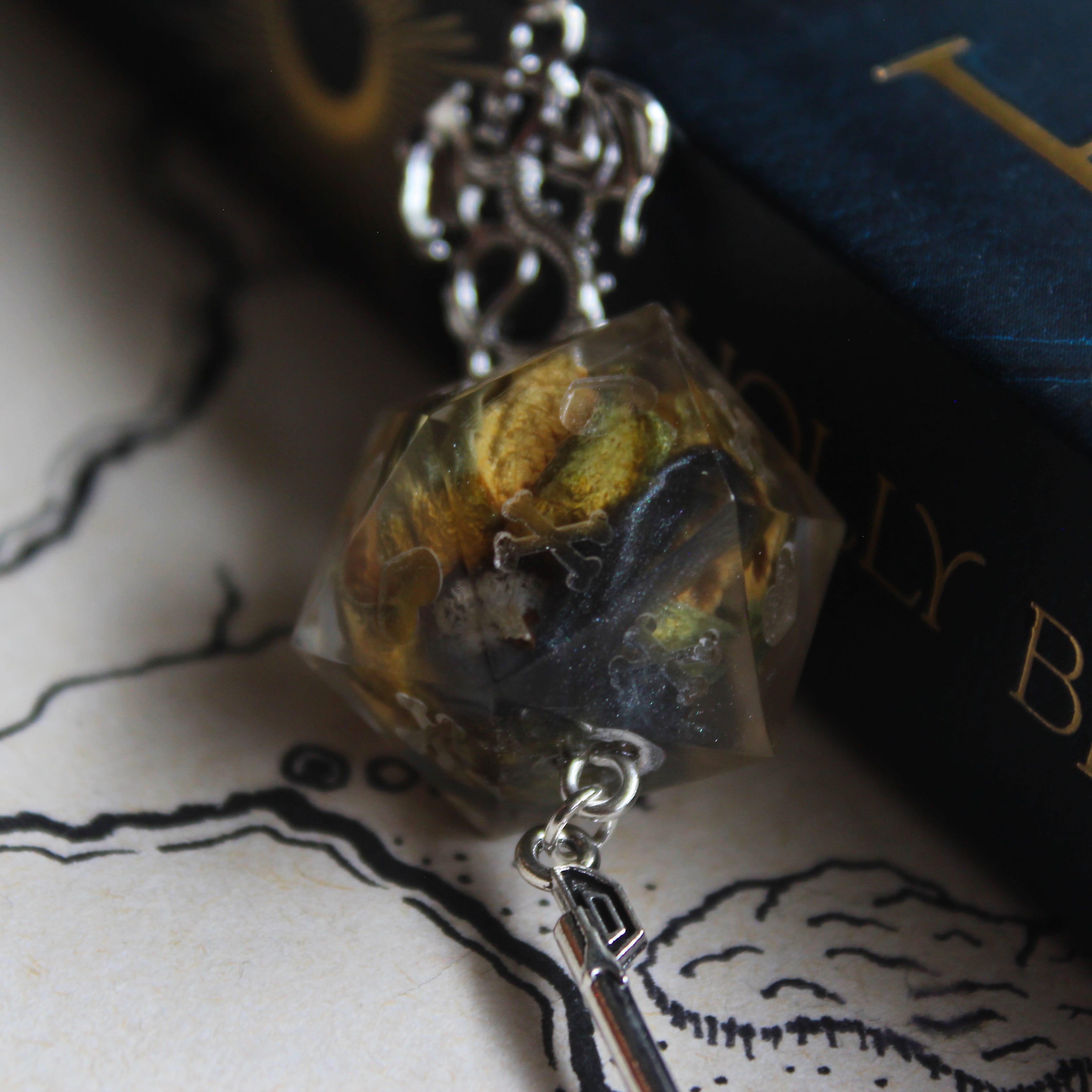 Yellow Rose Sword Bookmark with Dice
