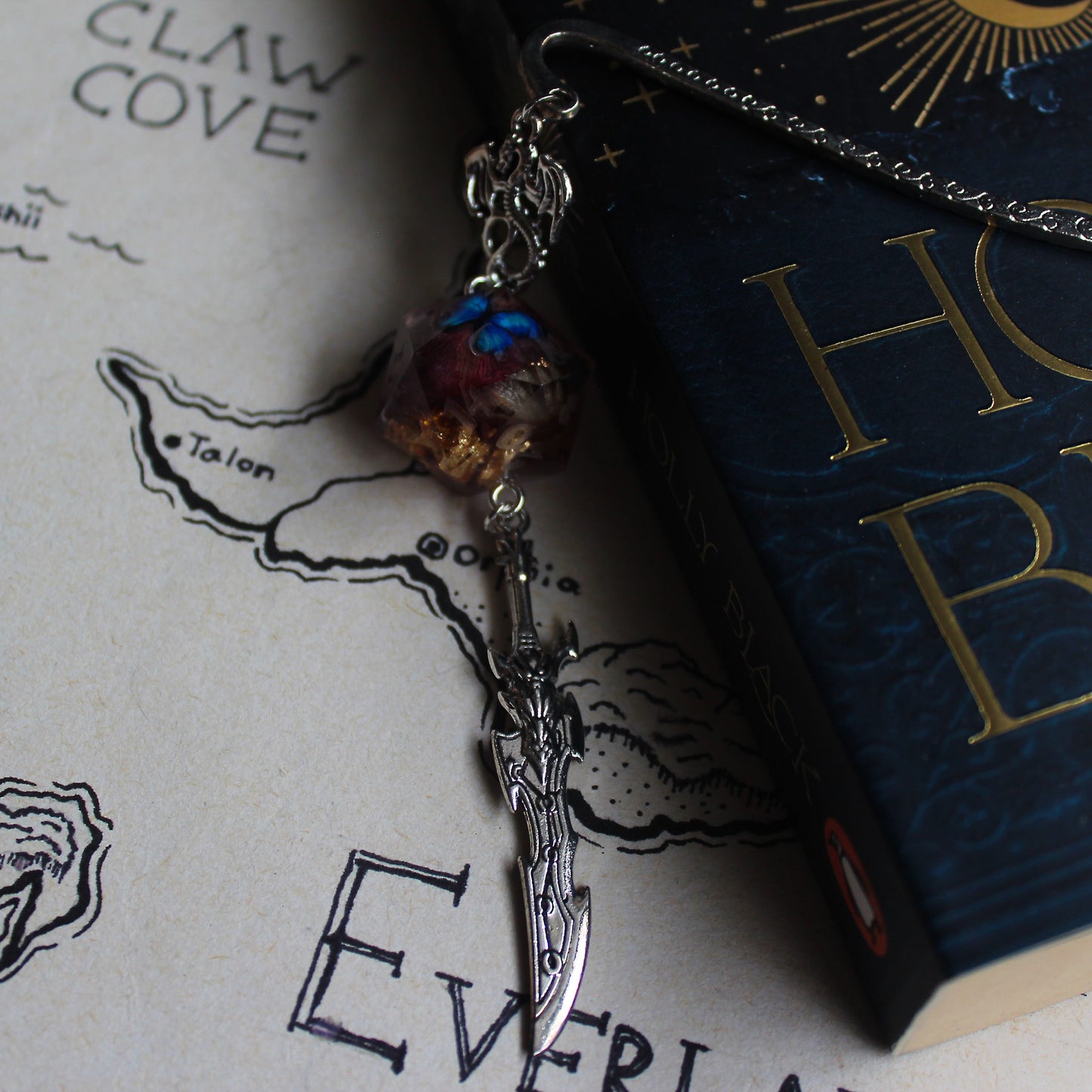 Butterfly Garden Sword Bookmark with Dice